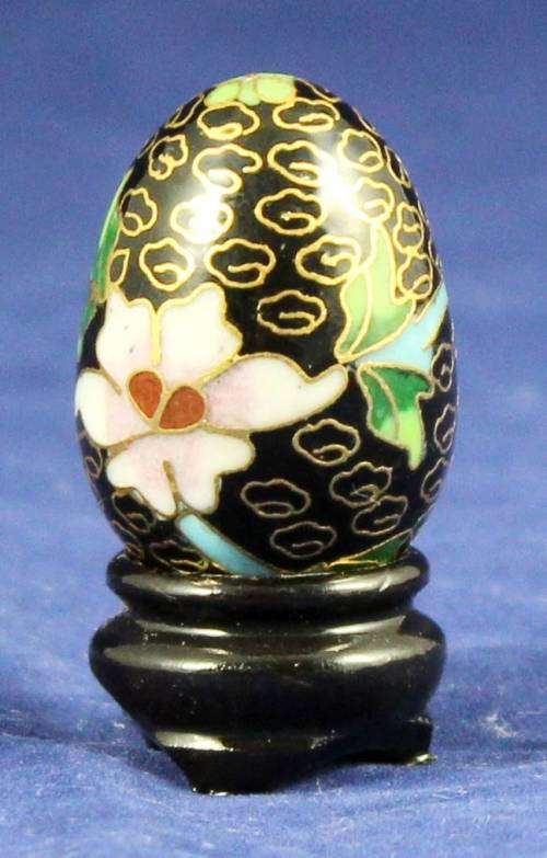 Black Miniature Cloisonne - Enamel Egg on a Stand - Bid Now!!!