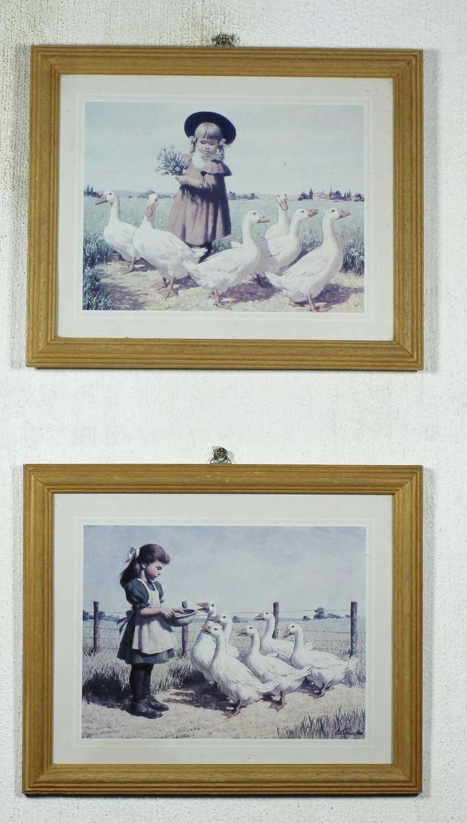 Girl with Geese - Pair of Prints - Beautiful!! - Bid Now!!!
