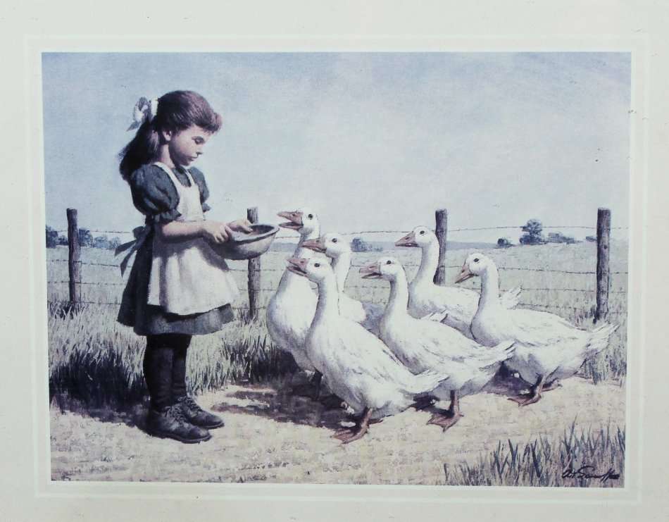 Girl with Geese - Pair of Prints - Beautiful!! - Bid Now!!!