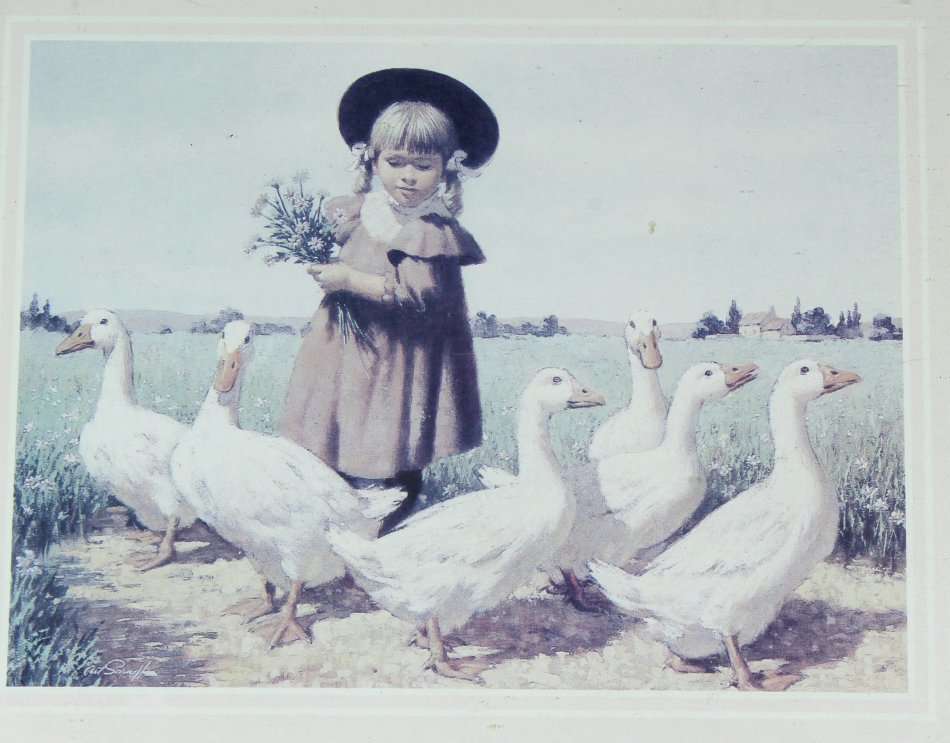 Girl with Geese - Pair of Prints - Beautiful!! - Bid Now!!!