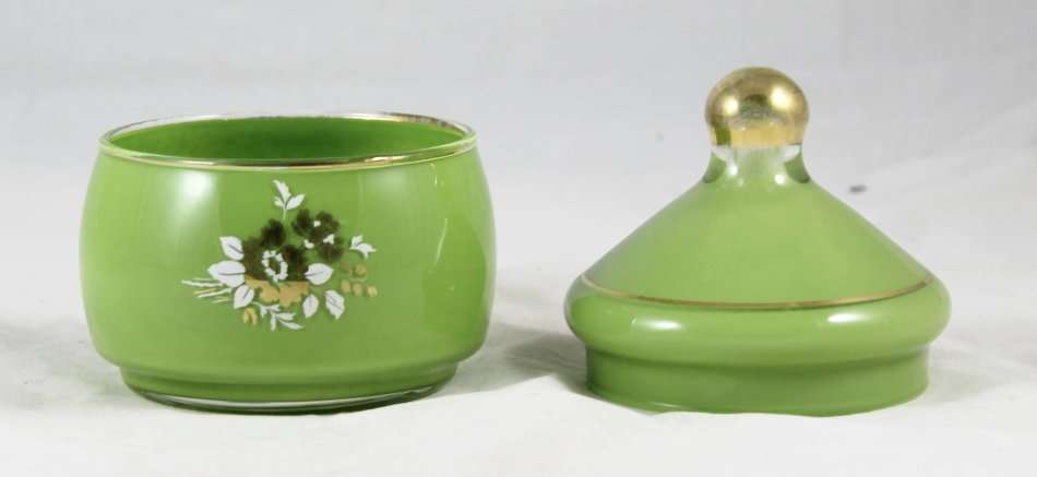 Glass Lidded Container - Green - Bid Now!!