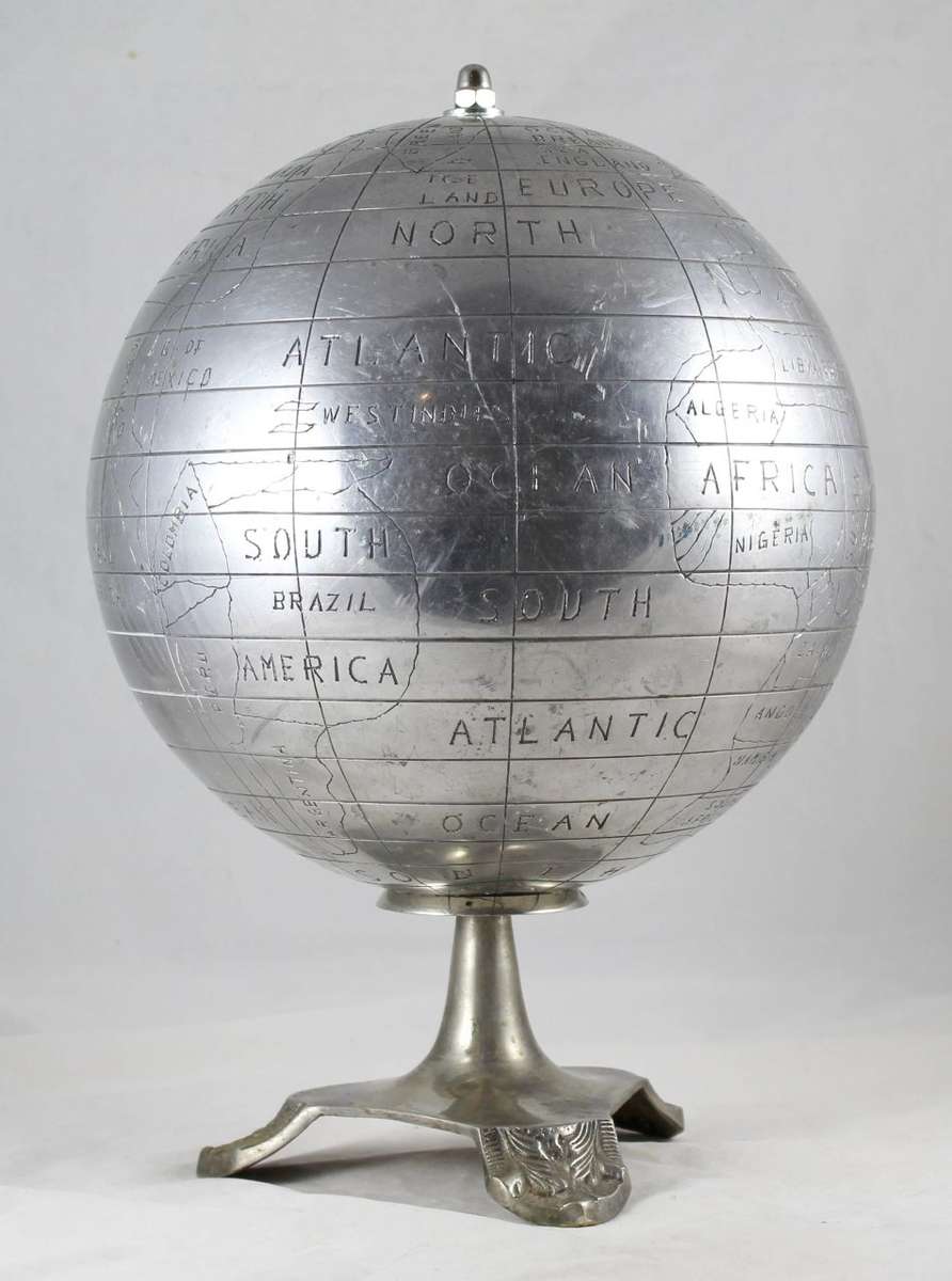 Globe On Molded Feet - Aluminium - Bid Now!!!