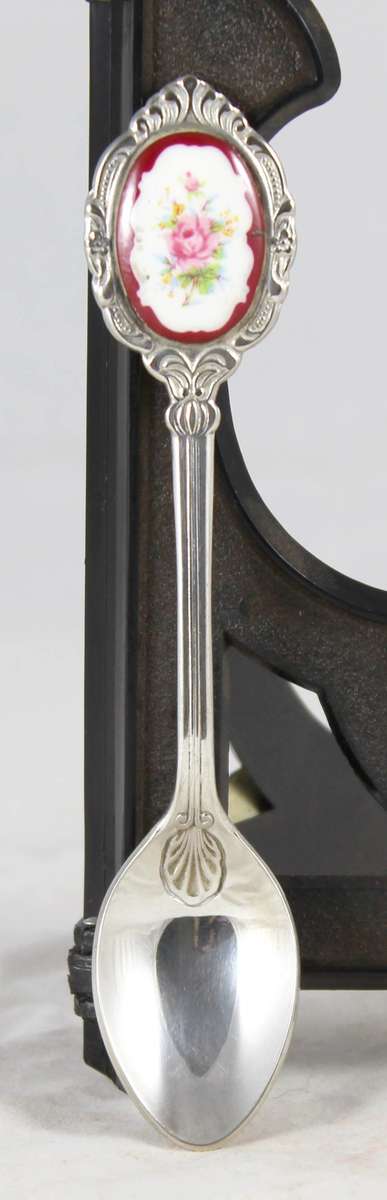 Souvenir Spoon - Porcelain Insert with Flower Motif - Beautiful! - Low Price!! - Bid Now!!!