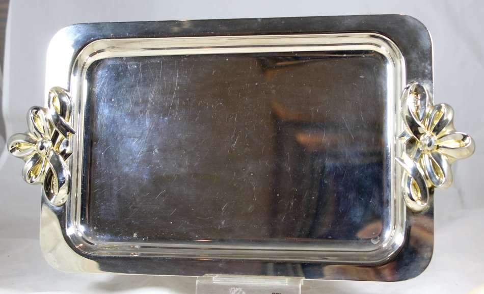 Silver plate tray with golden inlay - Beautiful! - Bid Now!