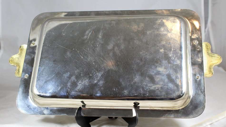 Silver plate tray with golden inlay - Beautiful! - Bid Now!