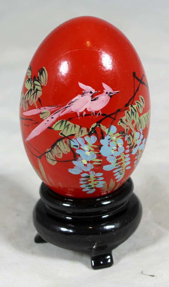 Hand painted Chinese egg on a stand - Red - Beautiful! - Bid Now!