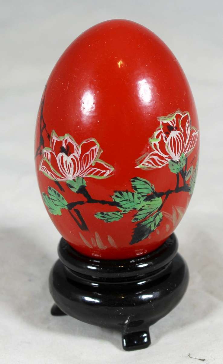 Hand painted Chinese egg on a stand - Red - Beautiful! - Bid Now!