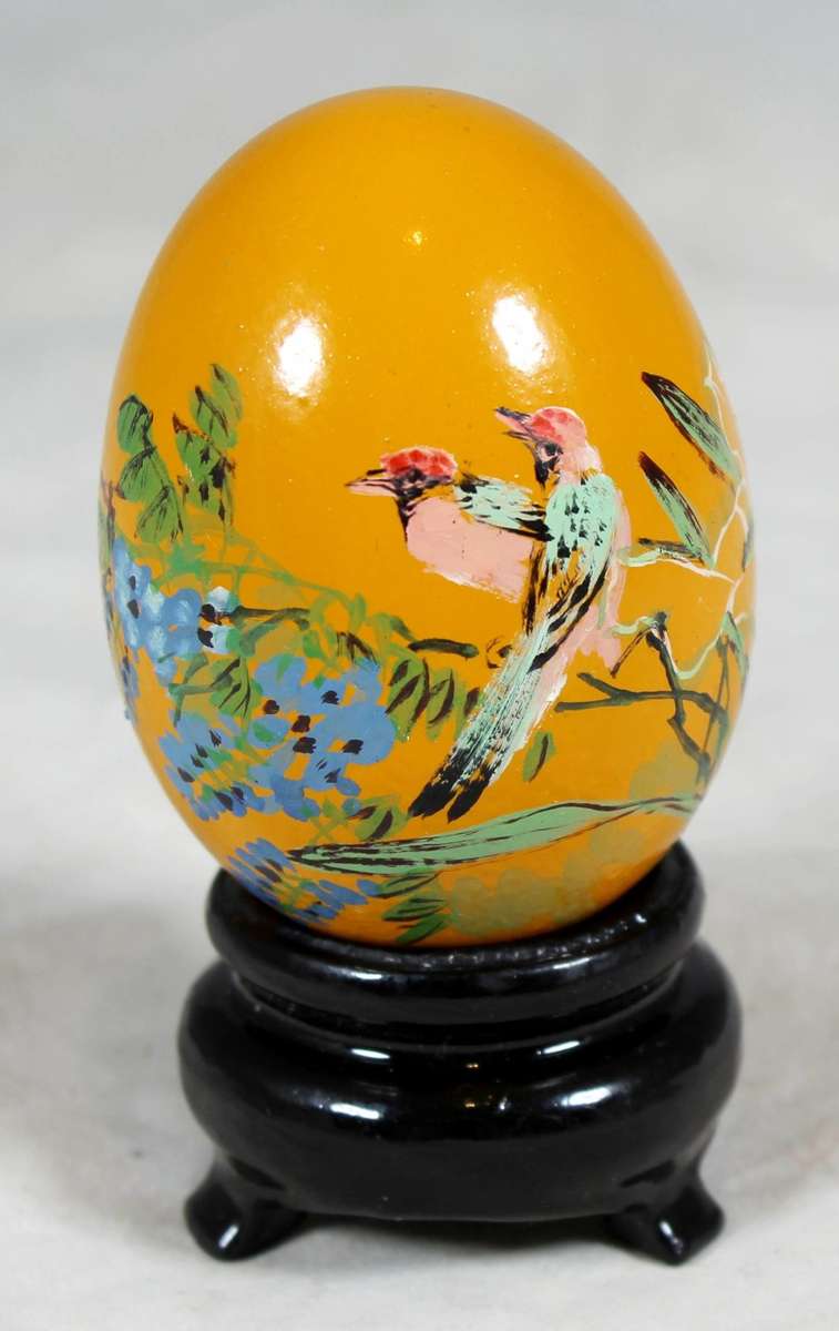 Hand painted Chinese egg on a stand - Orange - Beautiful! - Bid Now!