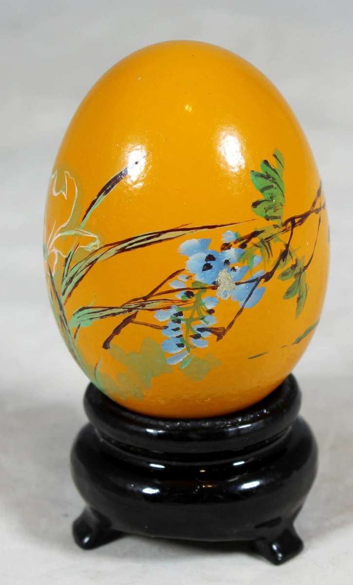 Hand painted Chinese egg on a stand - Orange - Beautiful! - Bid Now!