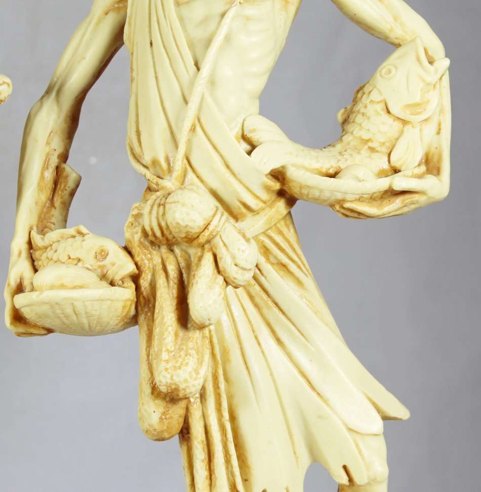 Pair Chinese statues of lady and man carrying fishes - Stunning!! - Exquisite detail!! - Bid Now!!!