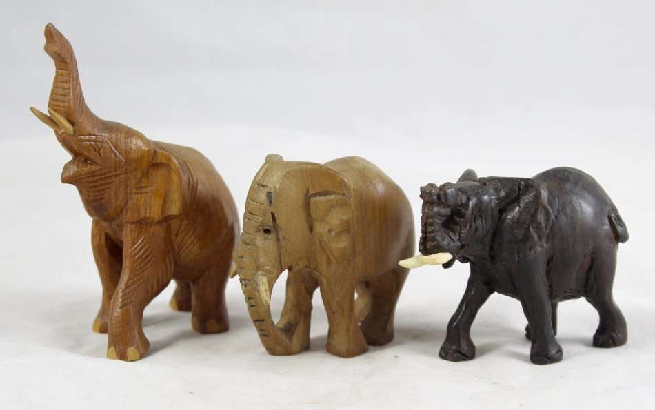 Carved Wood - Elephants - Trio - Beautiful! - Bid Now!!!