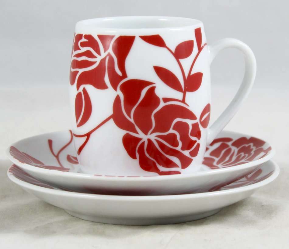 Red & White - Demitasse Duo - Extra Saucer - Beautiful! - Bid Now!!