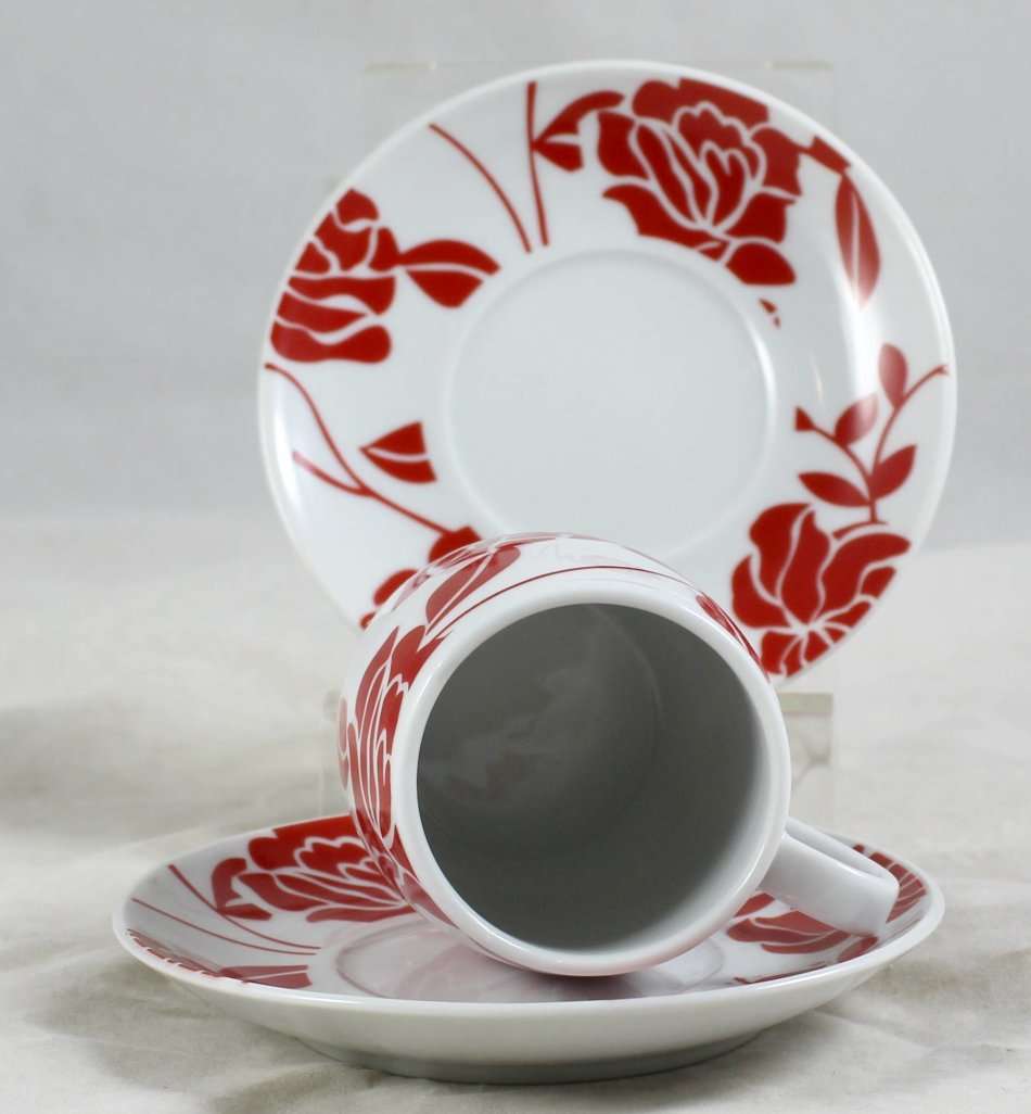 Red & White - Demitasse Duo - Extra Saucer - Beautiful! - Bid Now!!