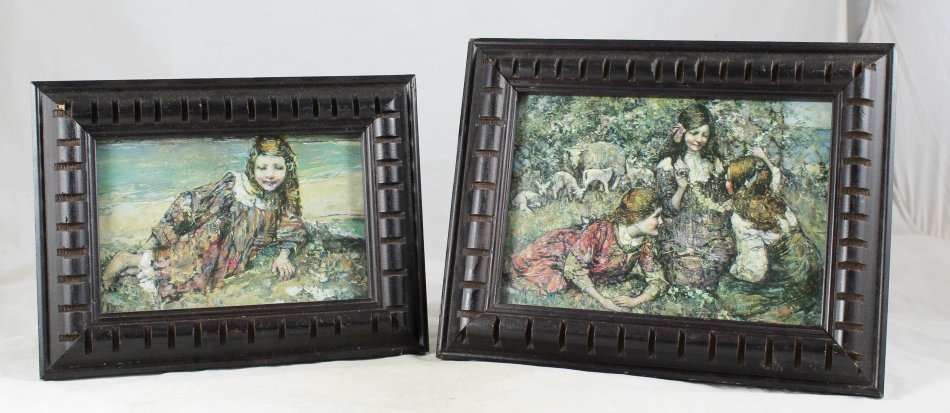 Pair of framed prints of little girls