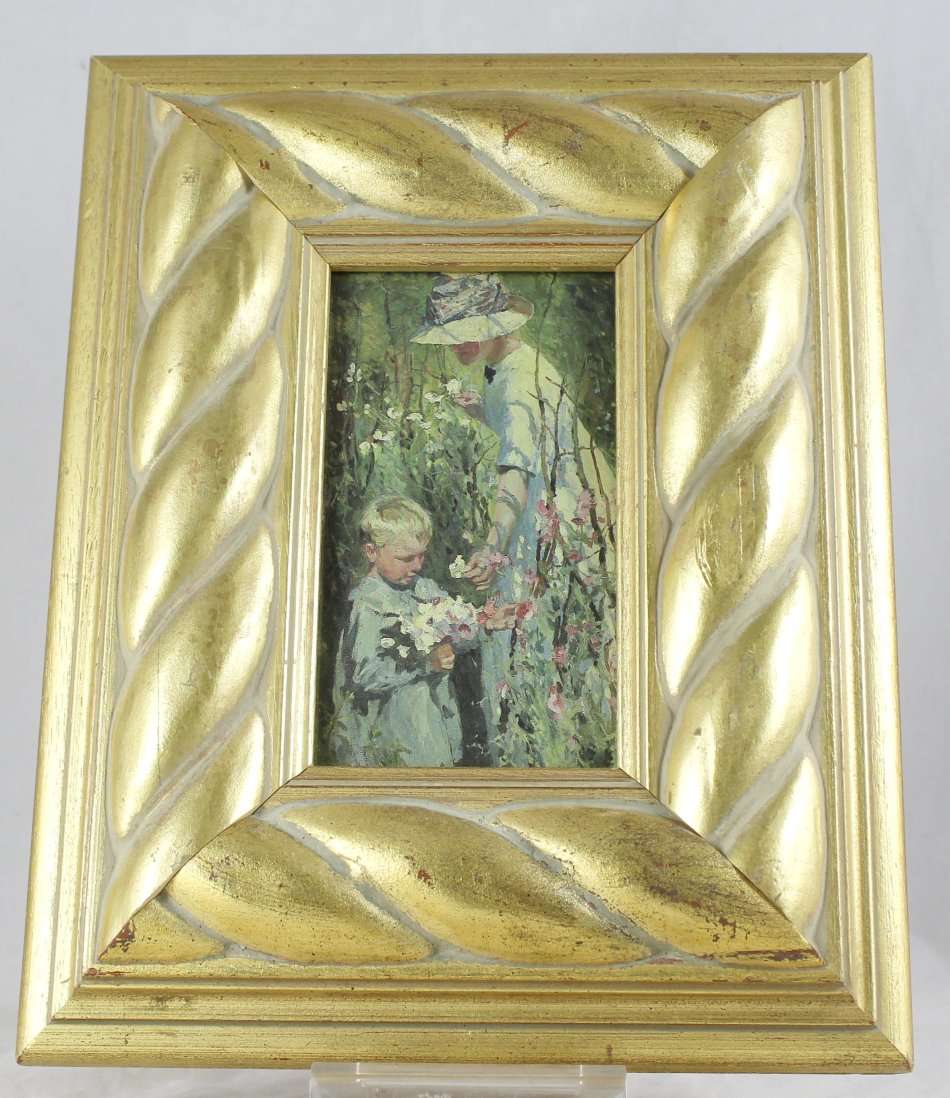 Framed Print of Mother & Child Picking Flowers - Gorgeous! - Bid Now!!!