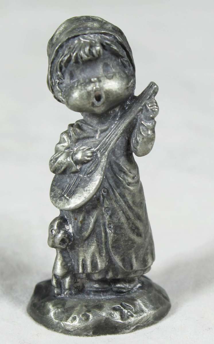 Little Gallery - Miniature Pewter - Little Girl Singing & Playing Mandolin - Gorgeous! - Bid Now!!!
