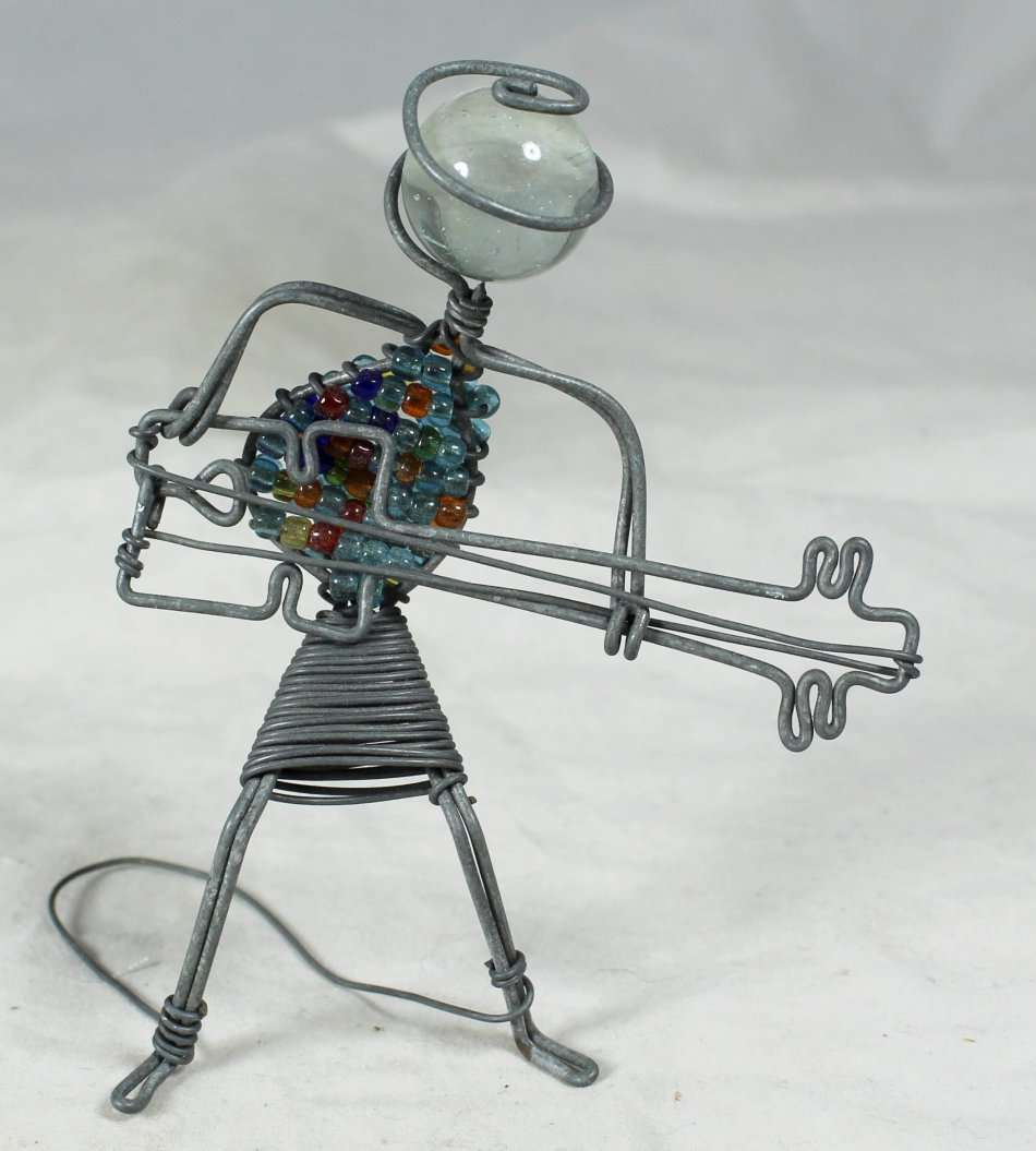 Miniature Beaded Wire Figurine with Guitar - Gorgeous! - Bid Now!!!