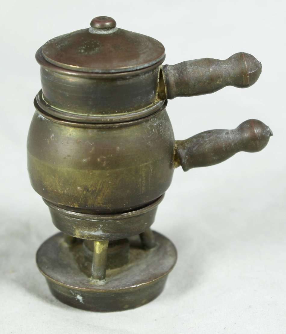 Miniature Brass - Double Pots on Burner - Beautiful! - Bid Now!!!