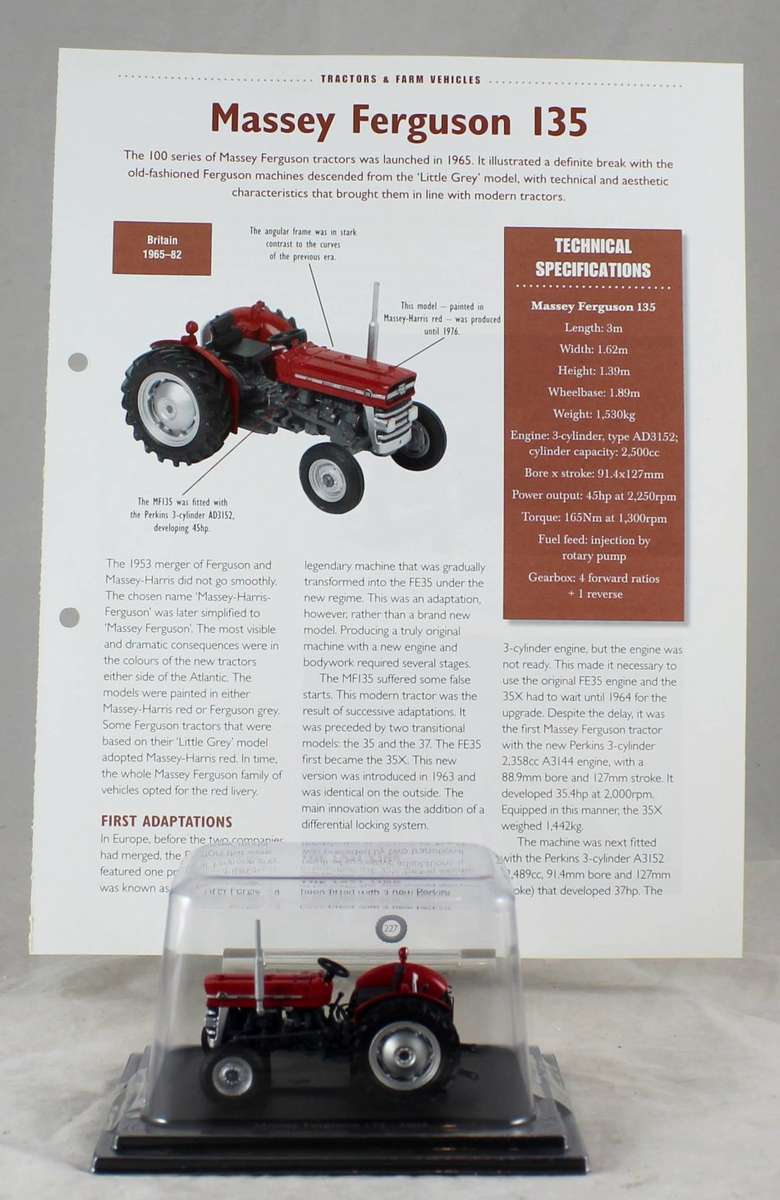 Collectable Tractor - Massey Ferguson 135 - 1965 - Tractor & Info Sheet - Bid now!