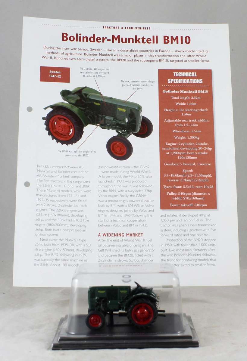 Collectable tractor & info sheet - Bolinder Munktell BM10