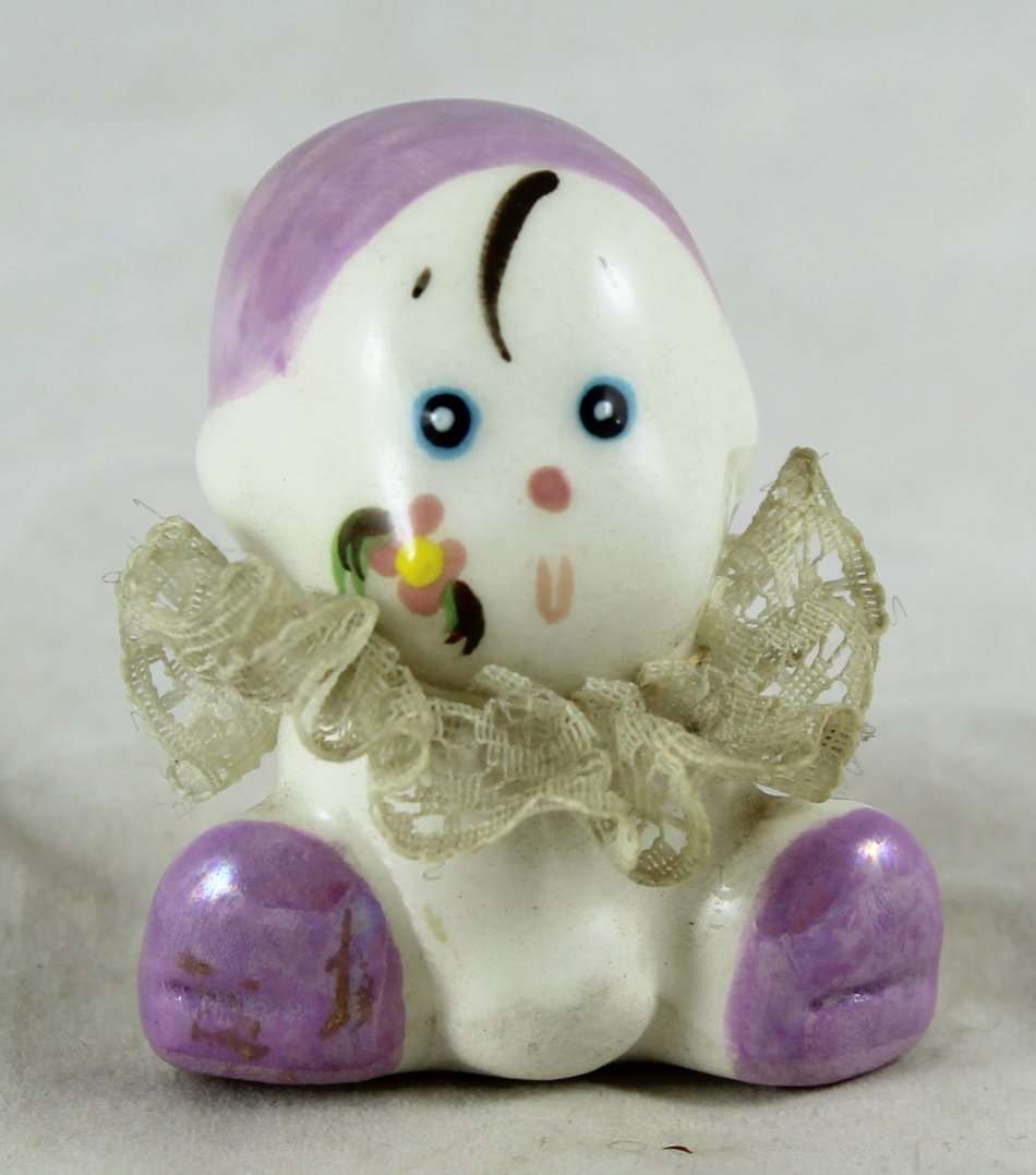 Small Porcelain Baby with Lace Collar - Purple Head - Gorgeous! - Bid Now!!!