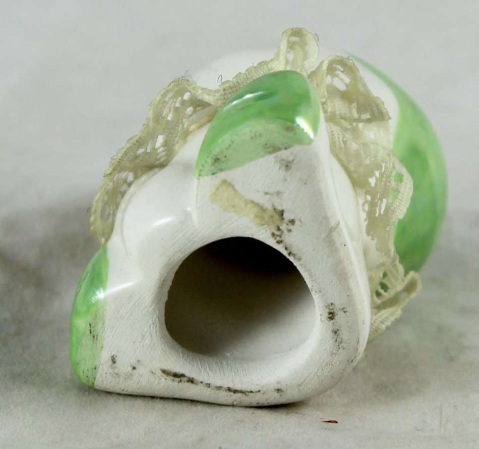 Small Porcelain Baby with Lace Collar - Light Green Head - Gorgeous! - Bid Now!!!