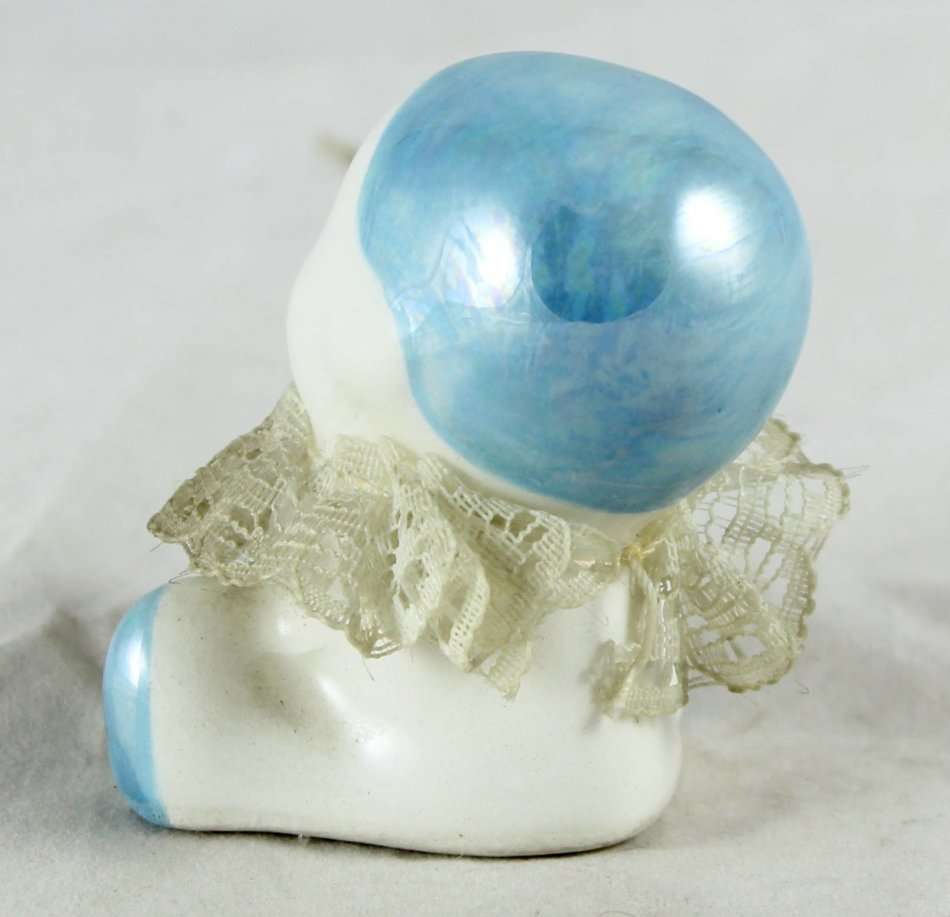 Small Porcelain Baby with Lace Collar - Light Blue Head - Gorgeous! - Bid Now!!!