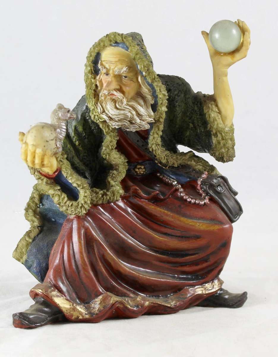 Wizard Holding Dragon Hatchling & Crystal Ball - Beautiful! - Bid Now!!!