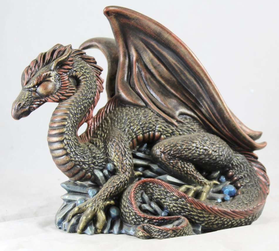 Large Bronze Dragon Sitting on Crystals - Beautiful! - Bid Now!!!