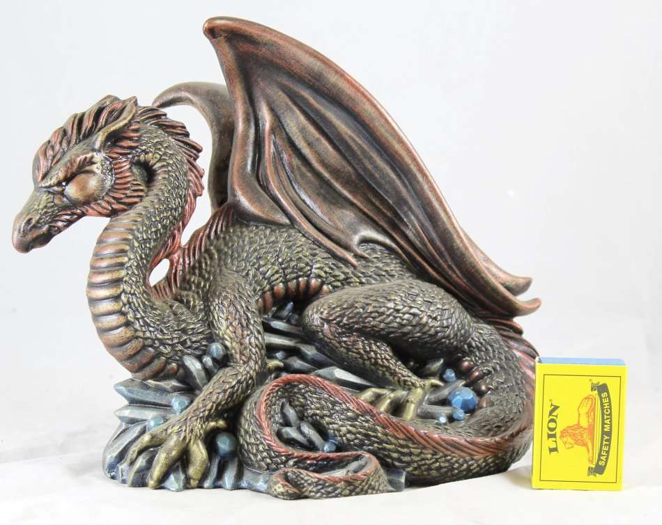 Large Bronze Dragon Sitting on Crystals - Beautiful! - Bid Now!!!