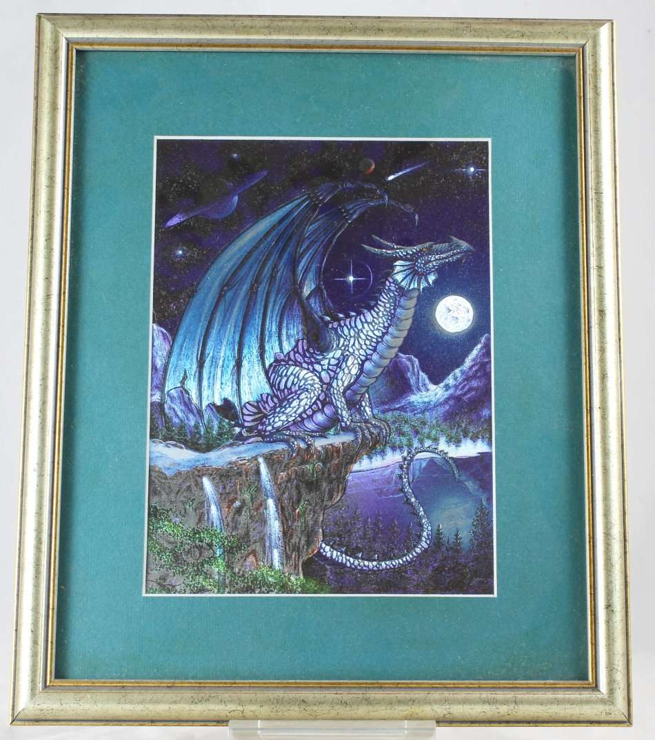 Dragon with Full Moon - Framed Hologram Print - Beautiful! - Bid Now!!!