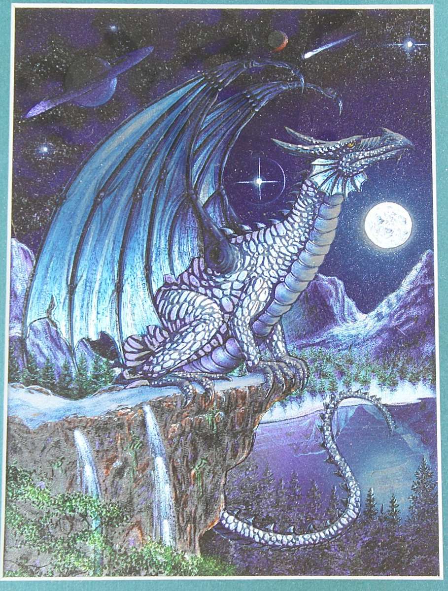 Dragon with Full Moon - Framed Hologram Print - Beautiful! - Bid Now!!!