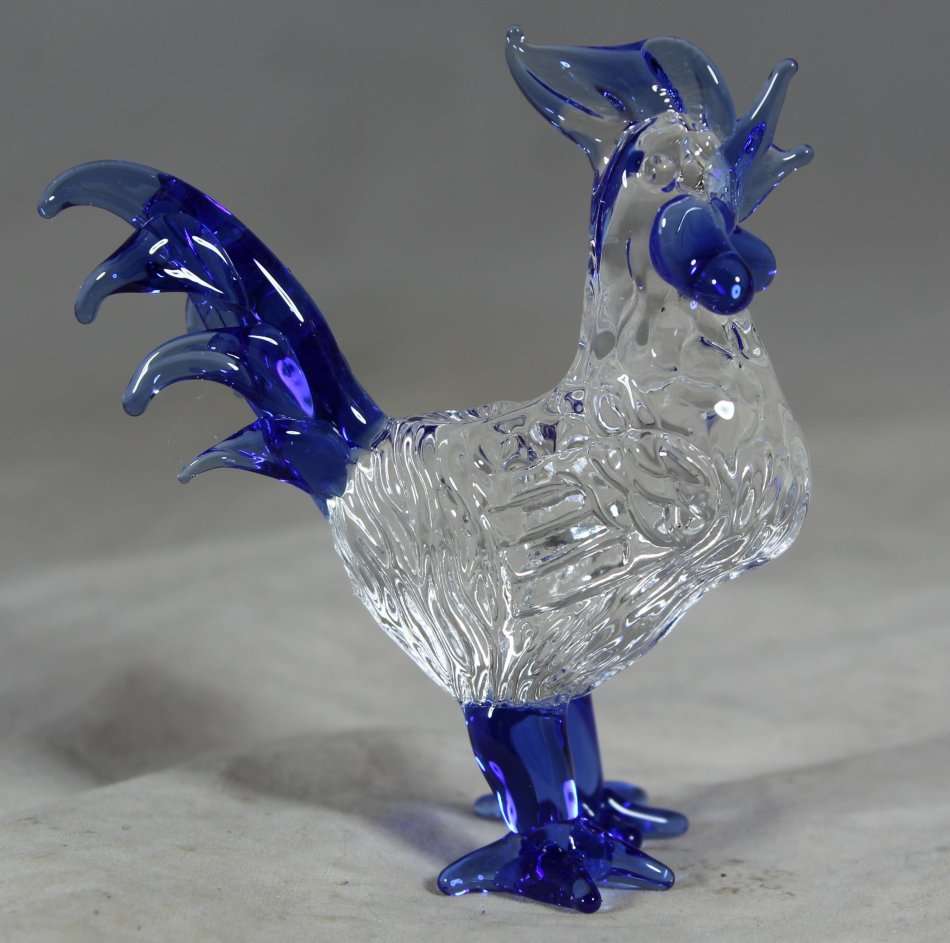 Small Glass - Rooster - Blue - BID NOW!!!