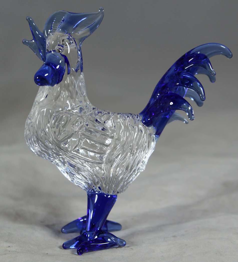 Small Glass - Rooster - Blue - BID NOW!!!