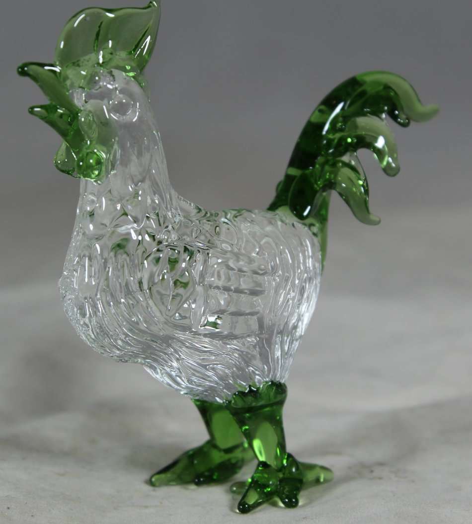 Small Glass - Rooster - Green - BID NOW!!!