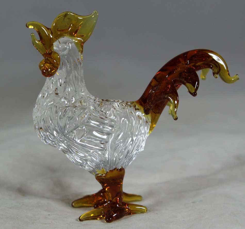 Small Glass - Rooster - Dark Orange - BID NOW!!!
