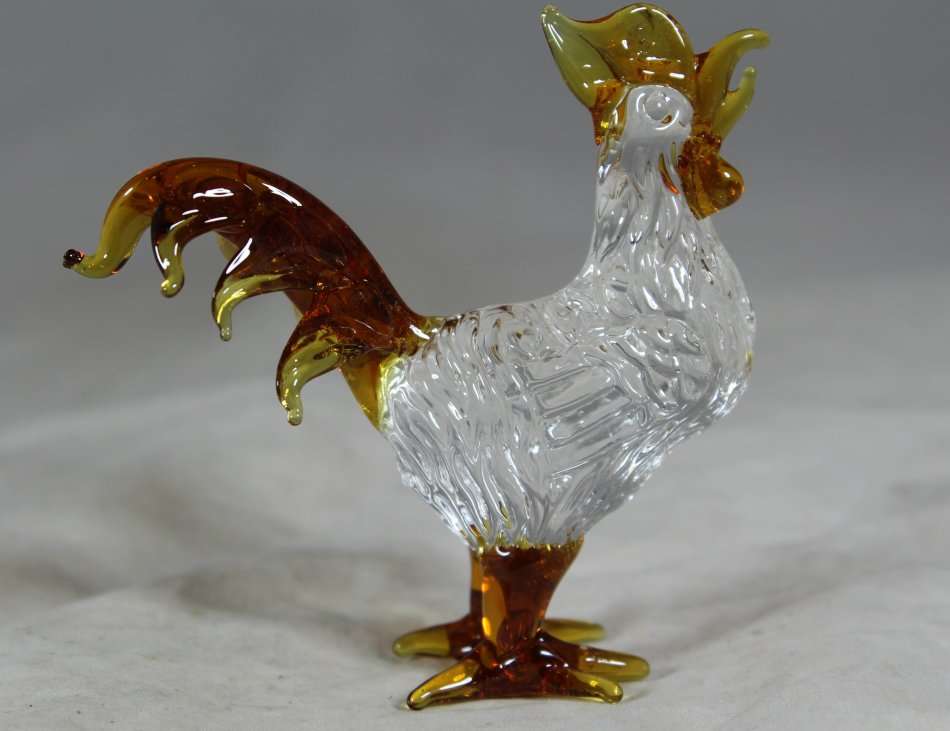 Small Glass - Rooster - Dark Orange - BID NOW!!!