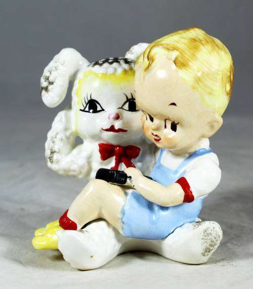 Hand Painted Bunny and Child Figurine- Bid Now!!