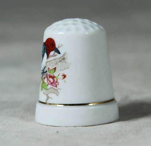 Ceramic Thimble - Bird with Pink Flowes - Bid Now!!!