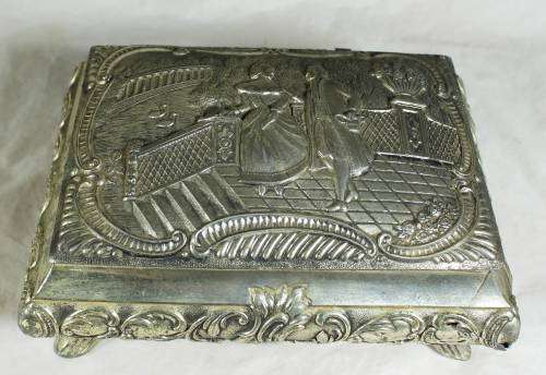 Metal trinket Holder - Possibly Pewter - Victorian Scene - Bid Now!!