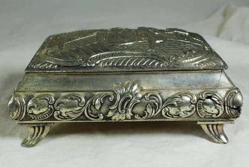 Metal trinket Holder - Possibly Pewter - Victorian Scene - Bid Now!!