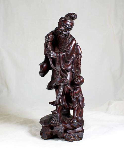 Wooden Fisherman and Child statue - Bid Now!!