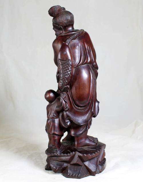 Wooden Fisherman and Child statue - Bid Now!!