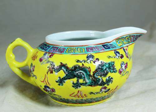 Chinese Yellow with Green Jingdenzhen Dragon Milk Jug - Bid Now!!