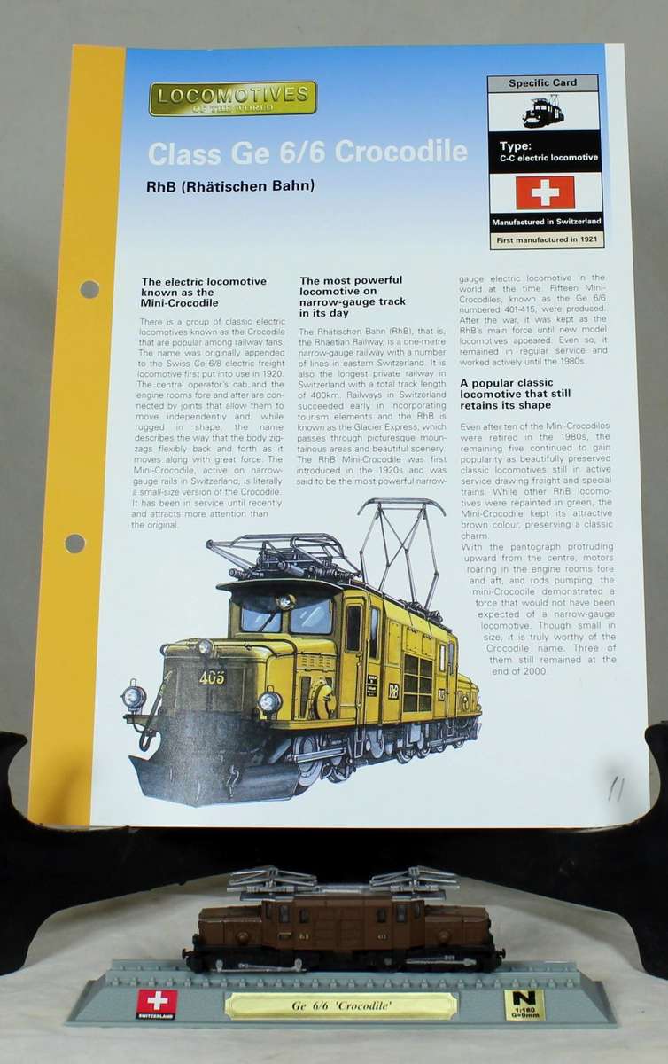 DEL PRADO-LOCOMOTIVES OF THE WORLD-N-GAUGE - RHATISCHEN BAHN CLASS GE 6/6 CROCODILE - BID NOW!!!
