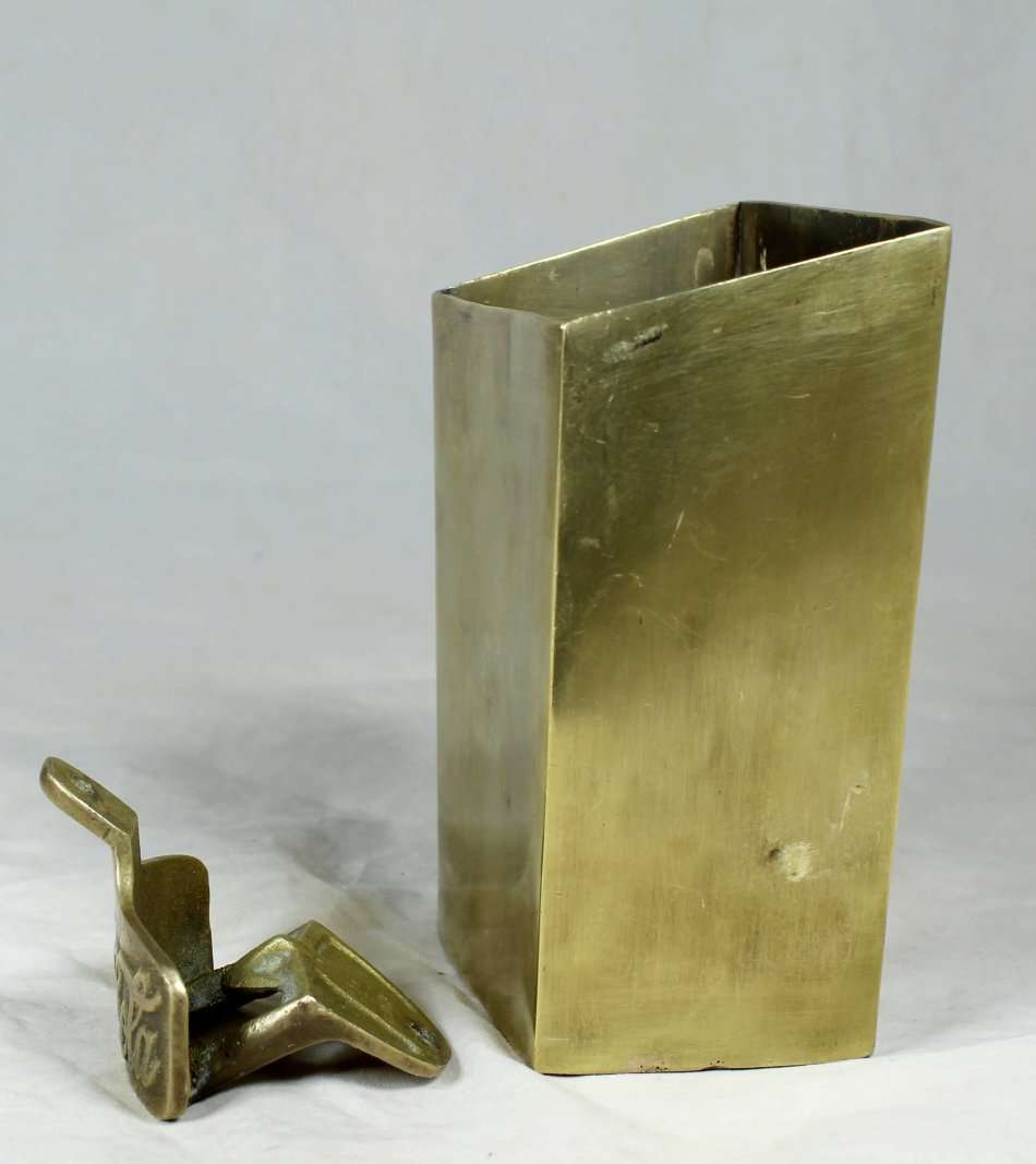 A VINTAGE BRASS COCA-COLA OPENER WITH ORIGINAL BOTTLE TOP CONTAINER - BID NOW!!!!