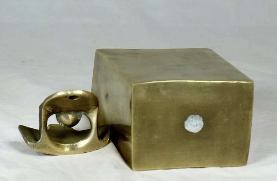 A VINTAGE BRASS COCA-COLA OPENER WITH ORIGINAL BOTTLE TOP CONTAINER - BID NOW!!!!