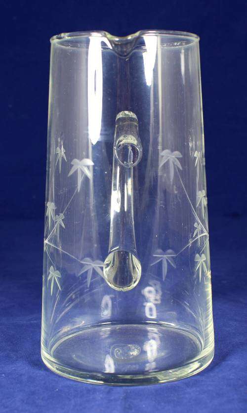 GLASS WATER JUG - BAMBOO ENGRAVED - BID NOW !!!