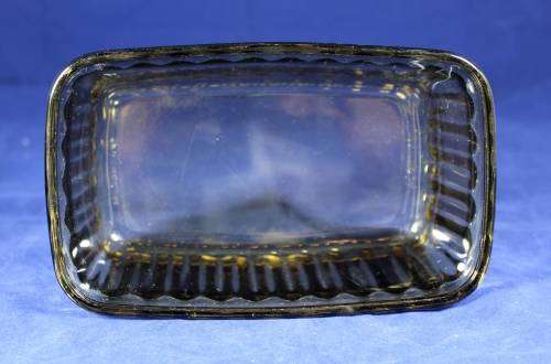 VINTAGE FRENCH ARCOPAL SMOKED GLASS OVEN DISH WITH RIBBED PATTERN - BID NOW!!