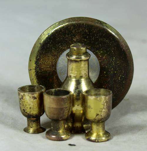 Miniature handcrafted brass temptations drinks set
